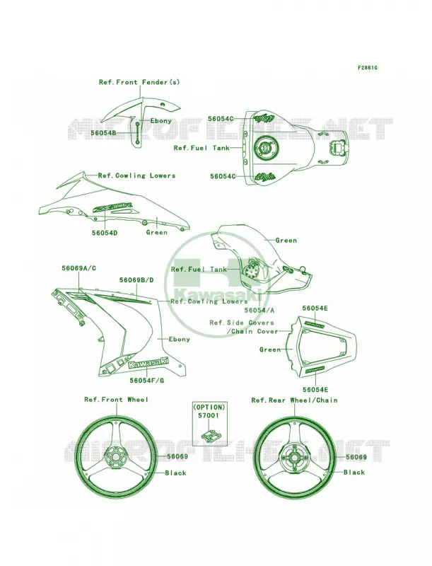 DecalsGreenKEF Kawasaki MOTOS 1000 2014 Ninja ZX-10R ABS  ZX1000KEF