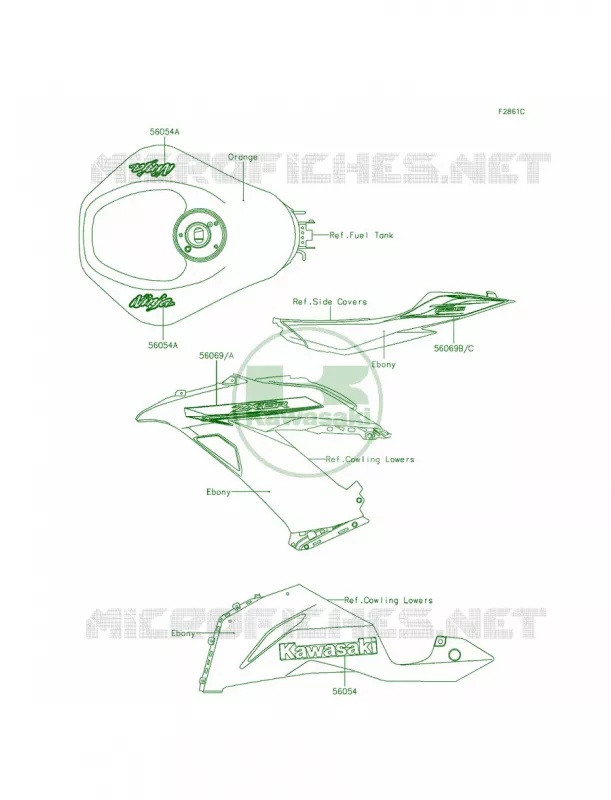DecalsOrangeEEF Kawasaki MOTOS 636 2014 Ninja ZX-6R  ZX636EEF