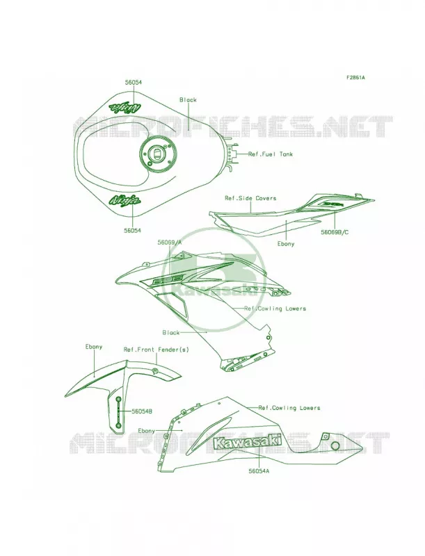 DecalsBlackFDF Kawasaki MOTOS 636 2014 Ninja ZX-6R ABS  ZX636FEF