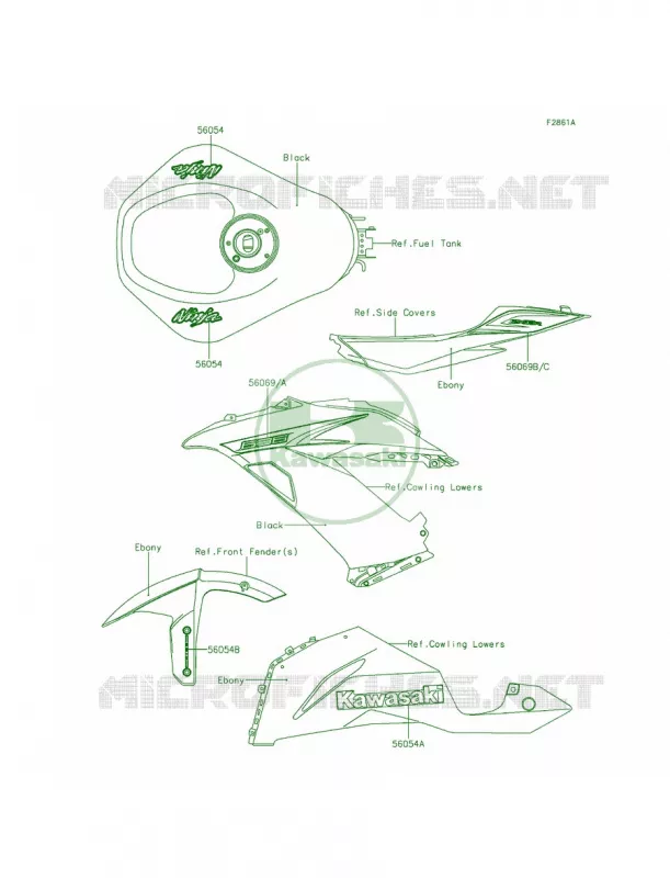 DecalsBlackFDF Kawasaki MOTOS 636 2014 Ninja ZX-6R ABS  ZX636FEF