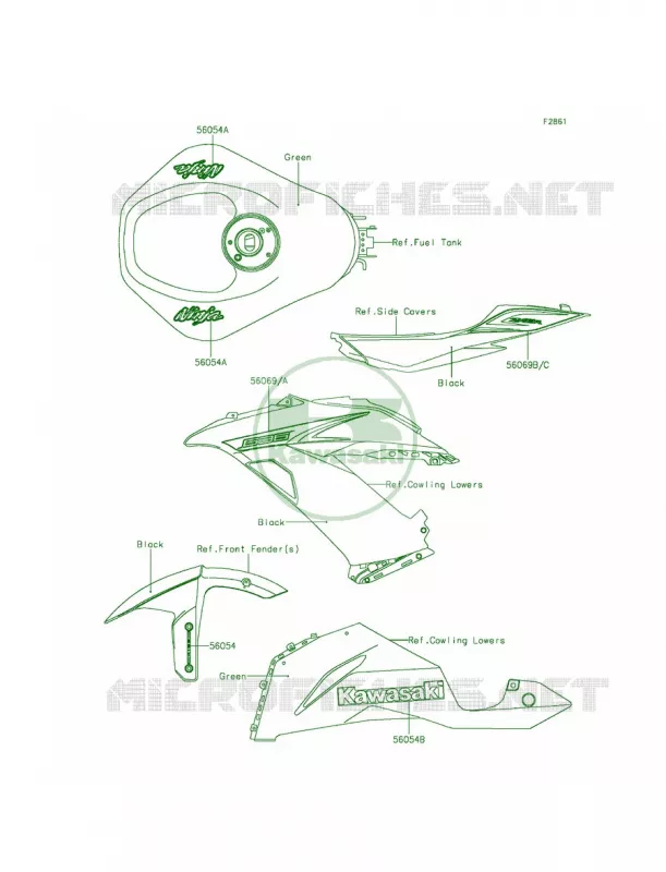 DecalsGreenFDF Kawasaki MOTOS 636 2014 Ninja ZX-6R ABS  ZX636FEF