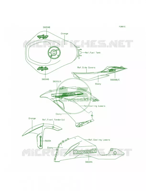 DecalsOrangeFEF Kawasaki MOTOS 636 2014 Ninja ZX-6R ABS  ZX636FEF