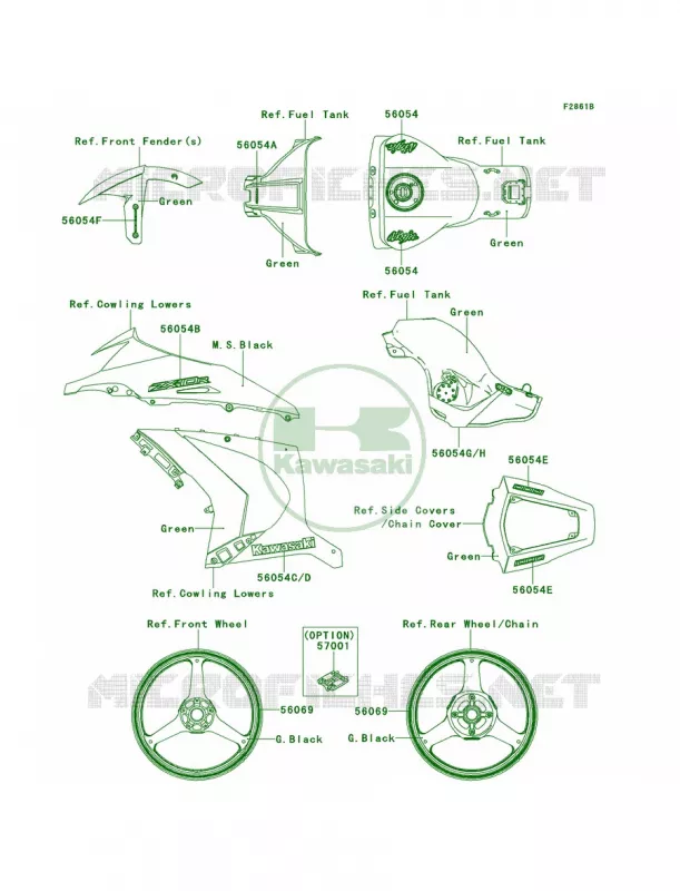 DecalsGreenKCFCAUS Kawasaki MOTOS 1000 2013 Ninja ZX-10R ABS  ZX1000KDF