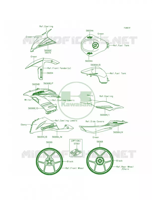 DecalsGreenFFFA Kawasaki MOTOS 636 2013 Ninja ZX-6R ABS  ZX636FDF