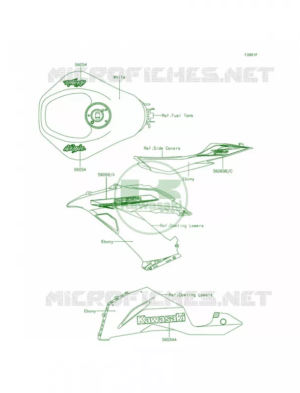 DecalsP.F.C.WhiteEEFCAUS Kawasaki MOTOS 636 2013 Ninja ZX-6R   ZX636EDF