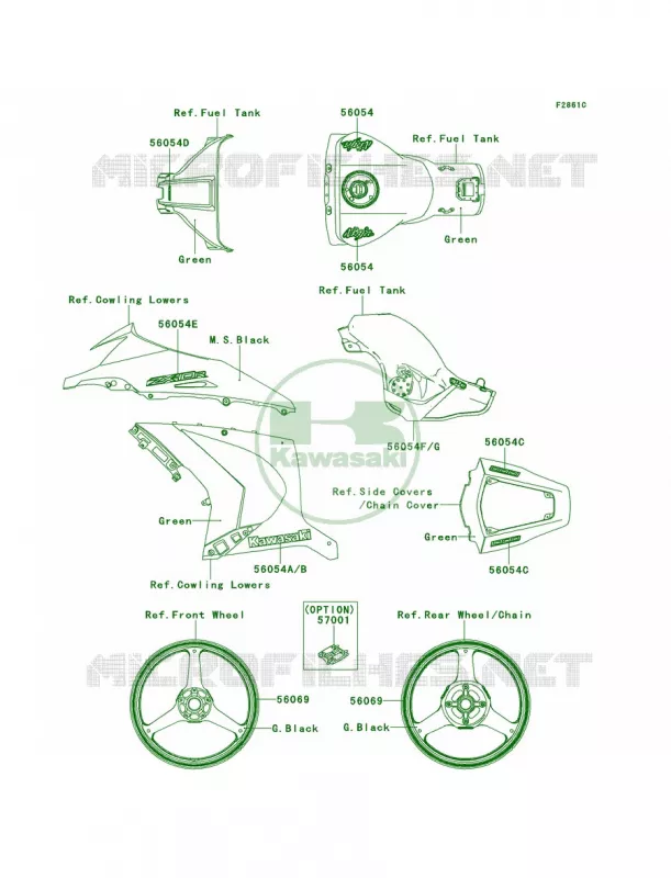 DecalsGreenJCFCN Kawasaki MOTOS 1000 2012 Ninja ZX-10R  ZX1000JCF