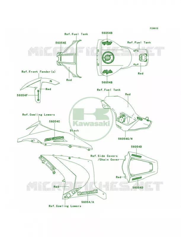 DecalsRedKCFCAUS Kawasaki MOTOS 1000 2012 Ninja ZX-10R ABS  ZX1000KCF