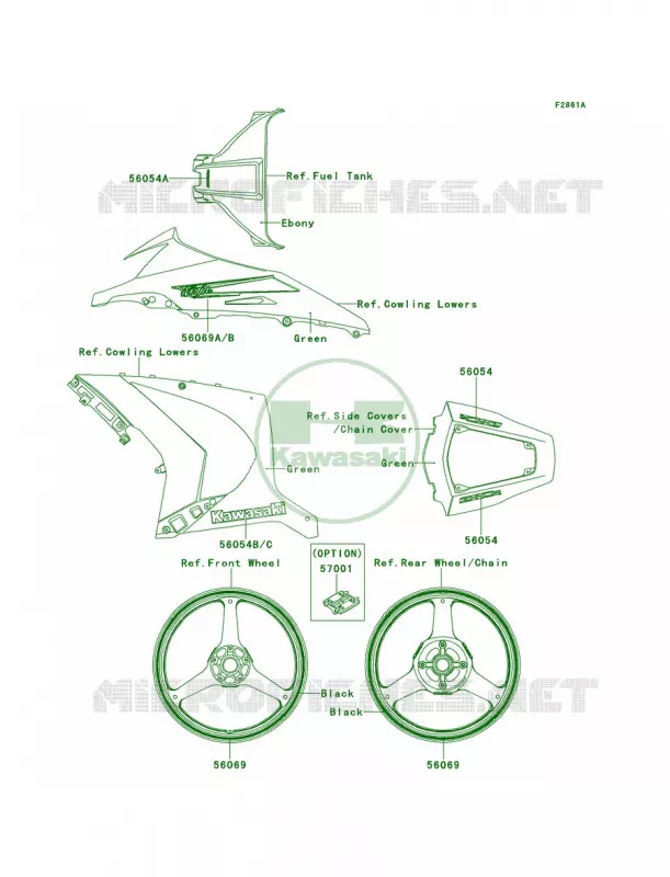 DecalsGreenJBF Kawasaki MOTOS 1000 2011 Ninja ZX-10R  ZX1000JBF