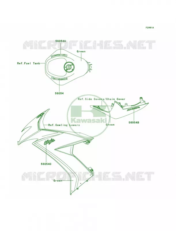 DecalsGreenE8F Kawasaki MOTOS 1000 2008 Ninja ZX-10R  ZX1000E8F