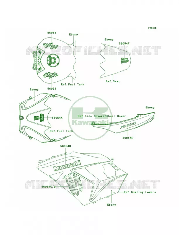 DecalsEbonyC9FB Kawasaki MOTOS 1400 2008 Ninja ZX-14  ZX1400C8F
