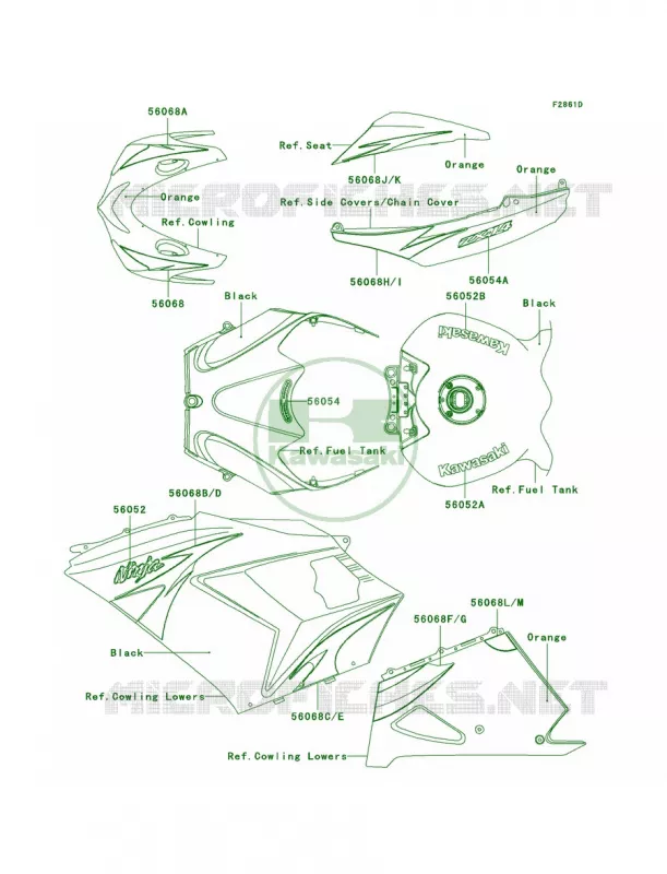 DecalsOrangeC9FA Kawasaki MOTOS 1400 2008 Ninja ZX-14  ZX1400C8F