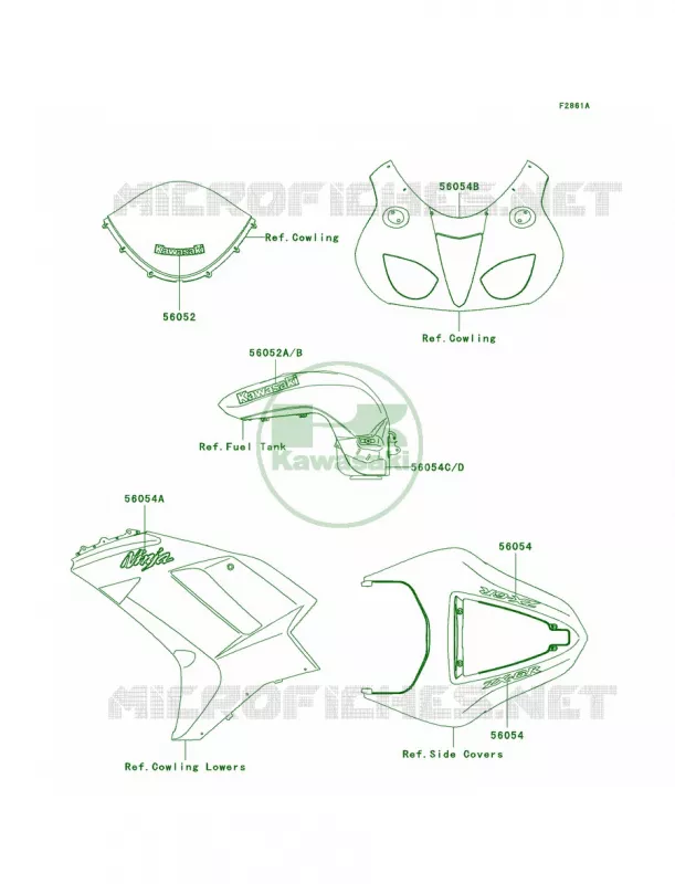 DecalsGreenP7F Kawasaki MOTOS 600 2008 Ninja ZX-6R  ZX600P8F