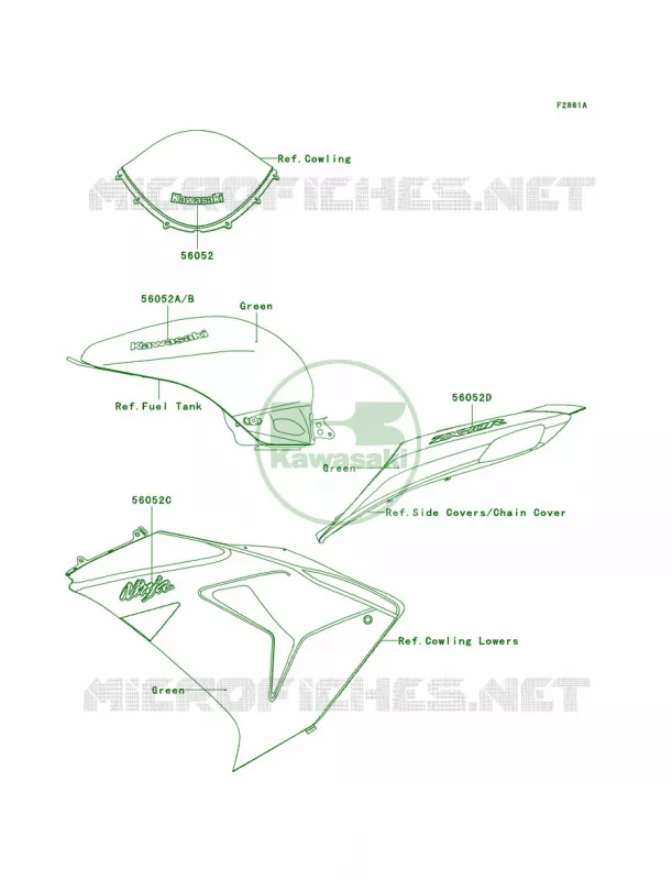 DecalsGreenD6F Kawasaki MOTOS 1000 2006 Ninja ZX-10R  ZX1000D6F