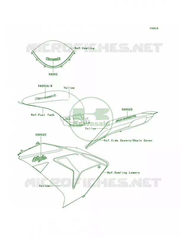 DecalsYellowD6F Kawasaki MOTOS 1000 2006 Ninja ZX-10R  ZX1000D6F
