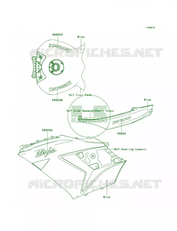 DecalsBlueA7F Kawasaki MOTOS 1400 2006 Ninja ZX-14  ZX1400A6F