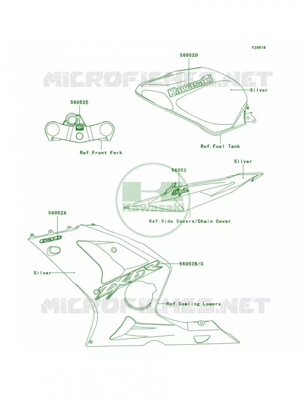 DecalsSilverZX636-B1 Kawasaki MOTOS 636 2004 Ninja ZX-6R  ZX636-B2