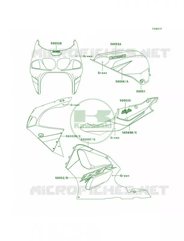 DecalsGreenZX750-P8 Kawasaki MOTOS 750 2003 Ninja ZX-7R  ZX750-P8