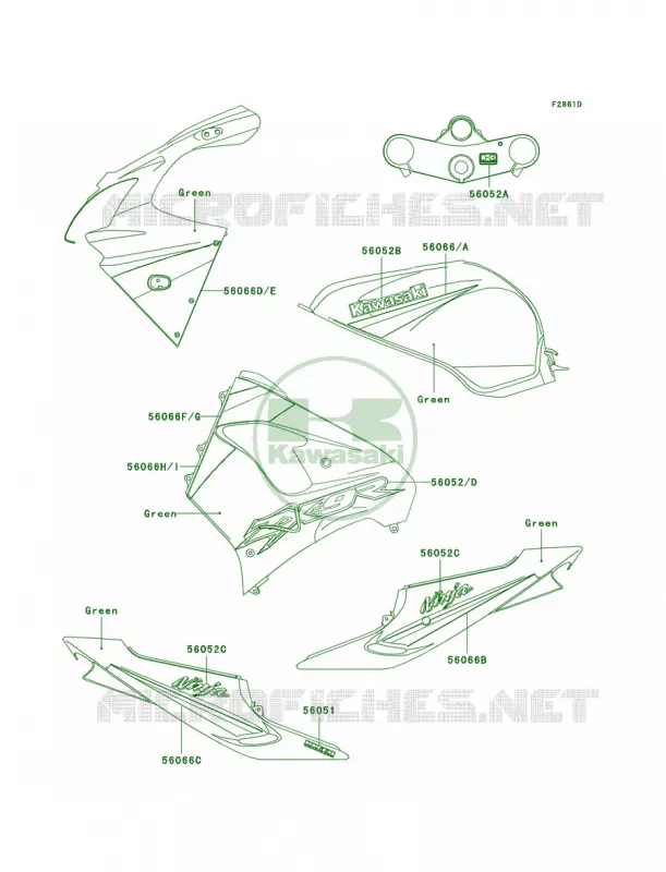 DecalsGreenZX900-F2 Kawasaki MOTOS 900 2003 Ninja ZX-9R  ZX900-F2