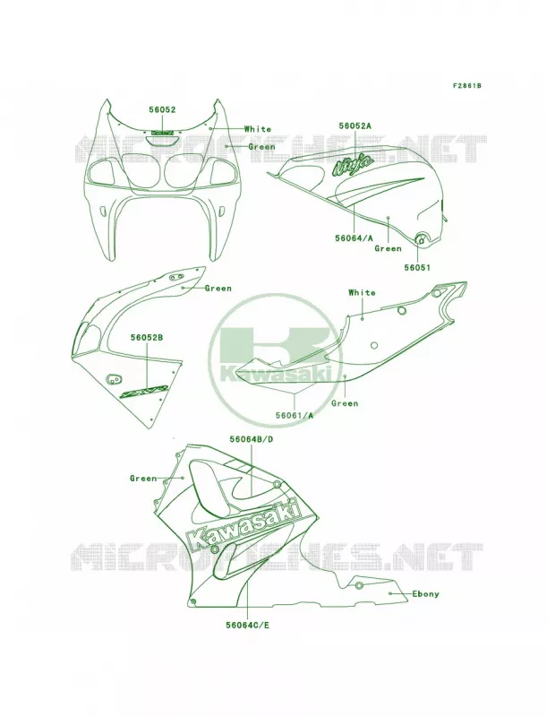 DecalsGreenZX750-P6 Kawasaki MOTOS 750 2001 Ninja ZX-7R  ZX750-P6