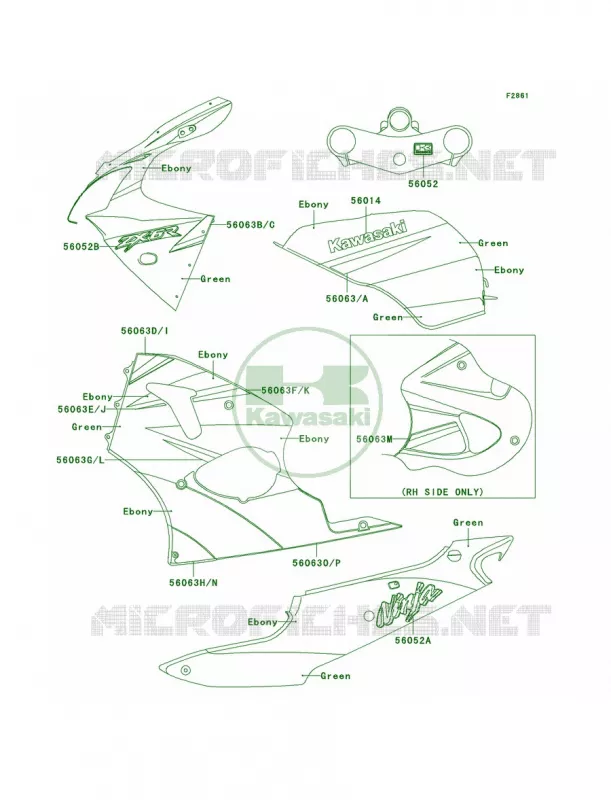 DecalsEbonyGreenZX600-J1 Kawasaki MOTOS 600 2000 Ninja ZX-6R  ZX600-J1