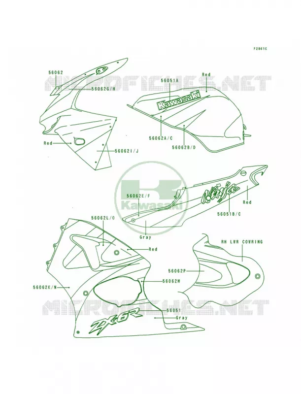DecalsRedGray Kawasaki MOTOS 600 1999 Ninja ZX-6R  ZX600-G2