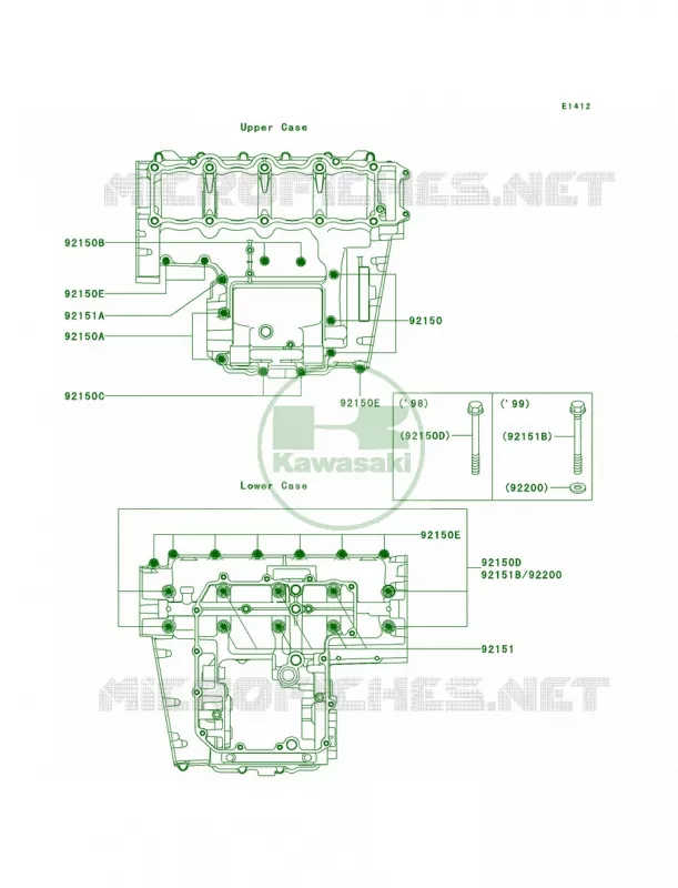 Crankcase Bolt Pattern Kawasaki MOTOS 900 1999 Ninja ZX-9R  ZX900-C2