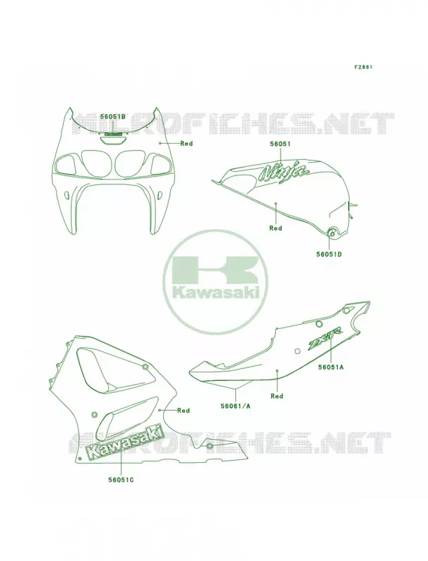 DecalsRedZX750-P1 Kawasaki MOTOS 750 1997 Ninja ZX-7R  ZX750-P2