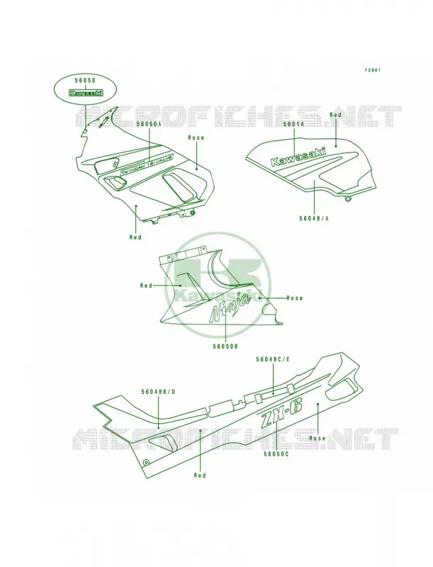 DecalResdRoseZX600-D2 Kawasaki MOTOS 600 1993 Ninja ZX-6  ZX600-D4