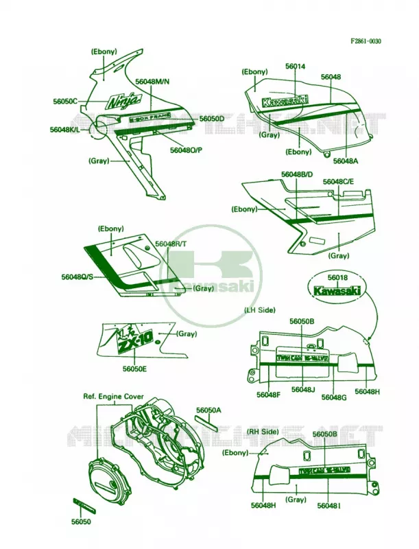 DecalsEbonyGrayZX1000-B2 Kawasaki MOTOS 1000 1988 Ninja ZX-10  ZX1000-B1