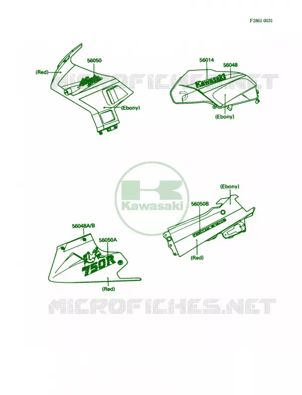 Decals Kawasaki MOTOS 750 1987 Ninja 750R  ZX750-F1