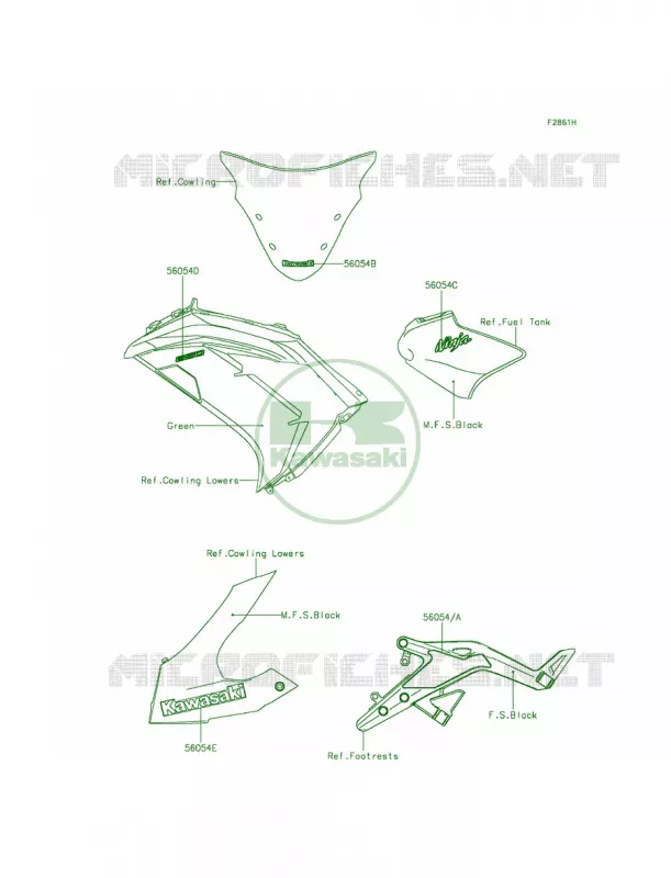 DecalsGreenEFF Kawasaki MOTOS 650 2015 Ninja 650  EX650EFF