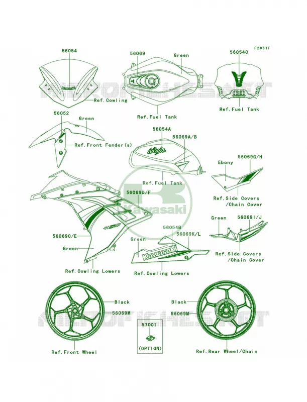 DecalsGreenBEFA Kawasaki MOTOS 300 2014 Ninja 300 ABS  EX300BEF