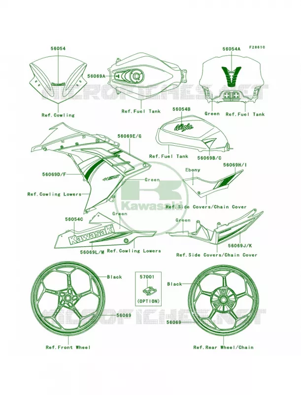 DecalsGreenAESA Kawasaki MOTOS 300 2014 Ninja 300  EX300AES