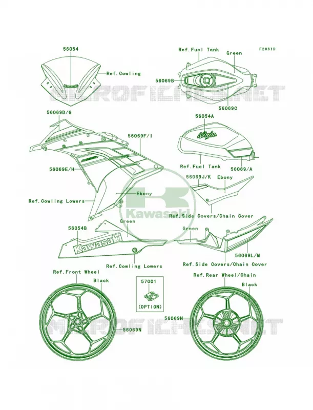 DecalsGreenADFACAUS Kawasaki MOTOS 300 2014 Ninja 300 SE  EX300AEF