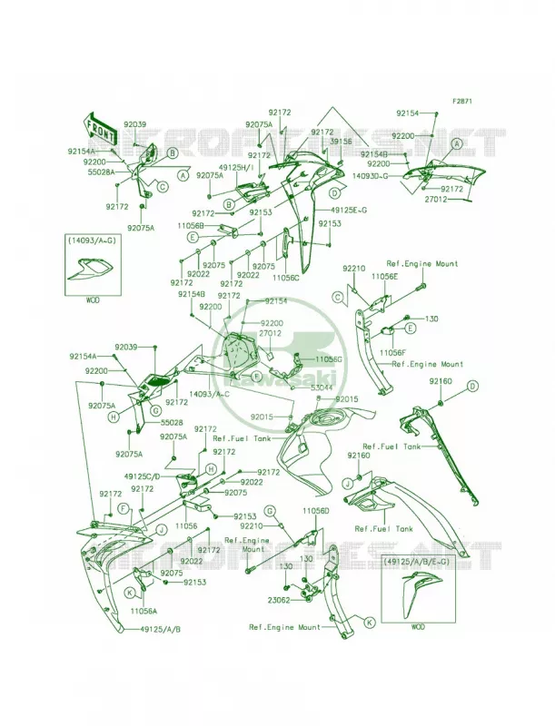 CowlingCenter Kawasaki MOTOS 1000 2014 Z1000 ABS  ZR1000GEFA