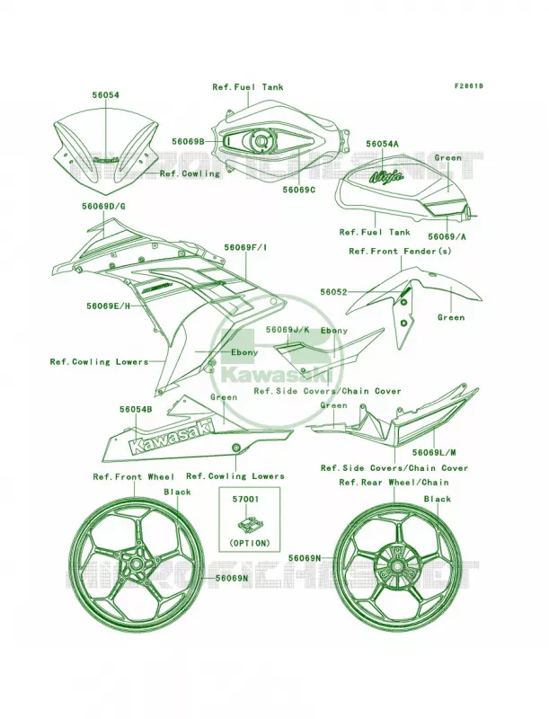 DecalsGreenBDFA Kawasaki MOTOS 300 2013 Ninja 300   EX300BDF
