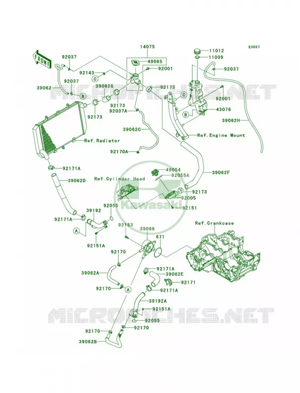 Water Pipe Kawasaki MOTOS 1000 2013 Z1000   ZR1000DDF