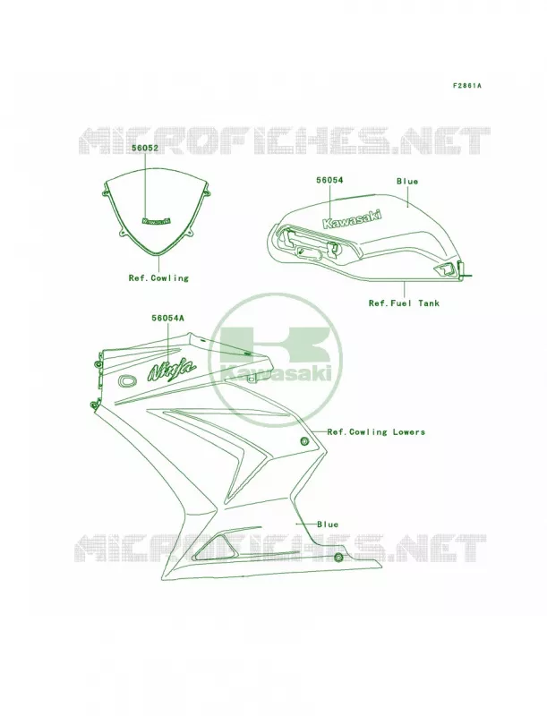 DecalsBlueJBFCN Kawasaki MOTOS 250 2011 Ninja 250R  EX250JBF