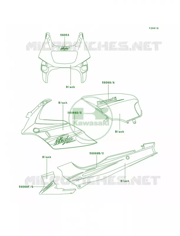 DecalsBlackD9F Kawasaki MOTOS 500 2009 Ninja 500R  EX500D9F