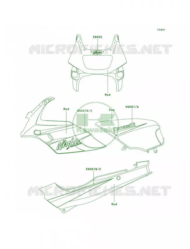 DecalsRedD6F Kawasaki MOTOS 500 2008 Ninja 500R  EX500D8F