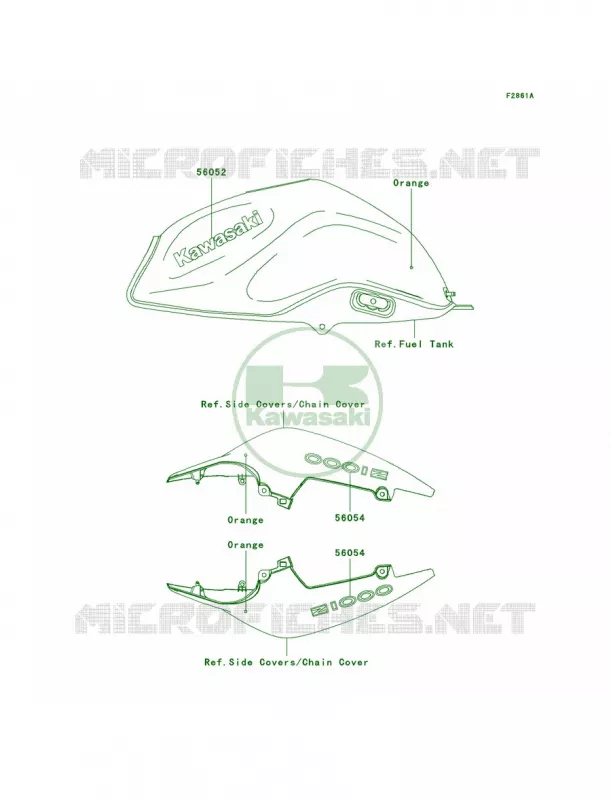 DecalsOrangeB7F Kawasaki MOTOS 1000 2008 Z1000   ZR1000B8F