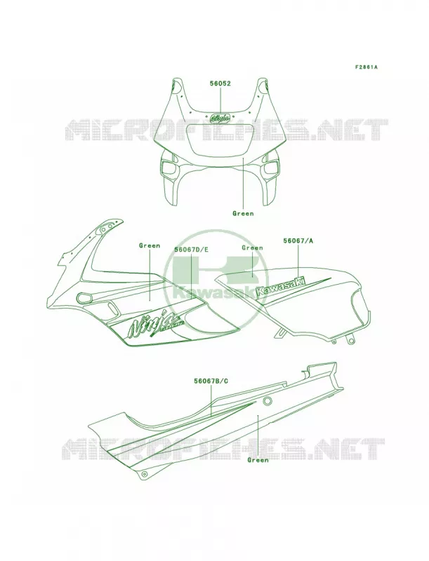 DecalsGreenD6F Kawasaki MOTOS 500 2007 Ninja 500R  EX500D7F