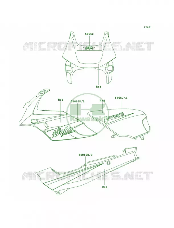 DecalsRedD6F Kawasaki MOTOS 500 2007 Ninja 500R  EX500D7F
