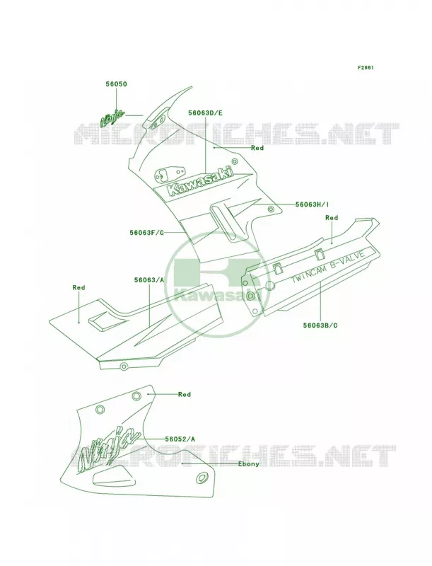 DecalsRedF15 Kawasaki MOTOS 250 2005 Ninja 250R  EX250-F19