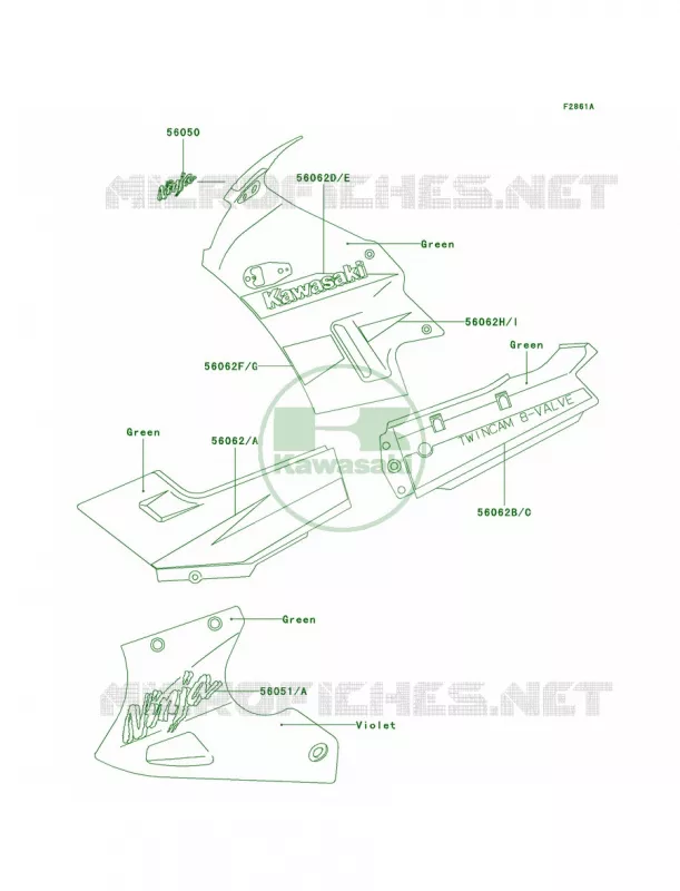 DecalsGreenF15 Kawasaki MOTOS 250 2001 Ninja 250R  EX250-F15
