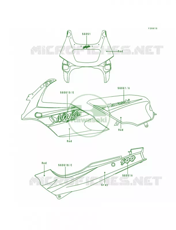 DecalsRedEX500-D3 Kawasaki MOTOS 500 1998 Ninja 500R  EX500-D5