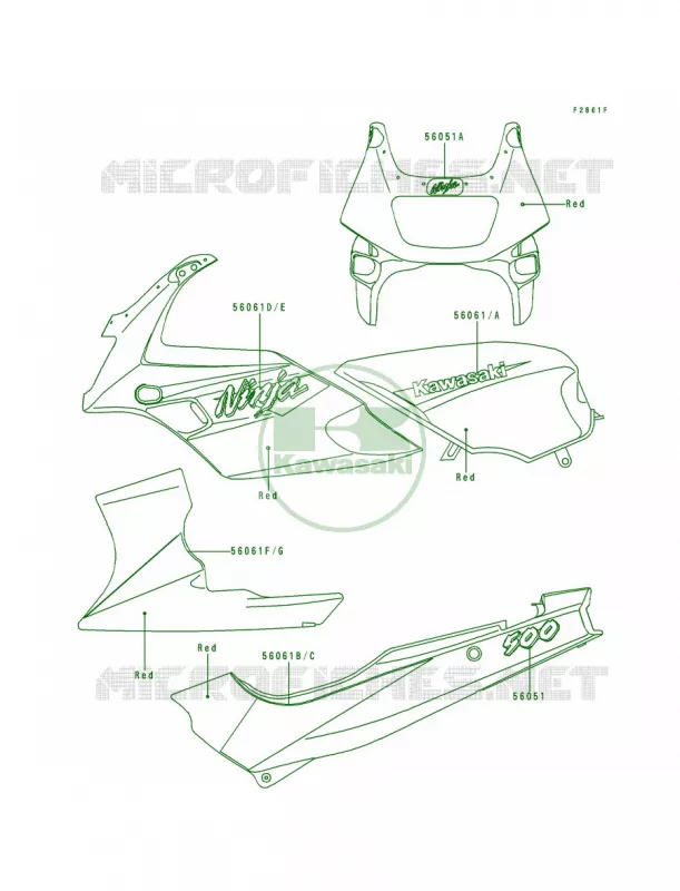 DecalsRedEX500-D4 Kawasaki MOTOS 500 1998 Ninja 500R  EX500-D5