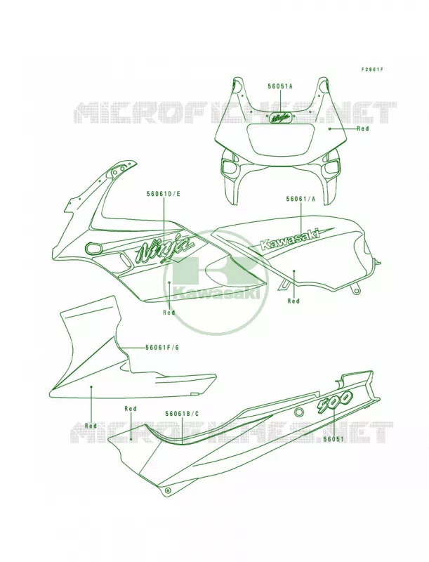 DecalsRedEX500-D4 Kawasaki MOTOS 500 1995 Ninja 500  EX500-D2