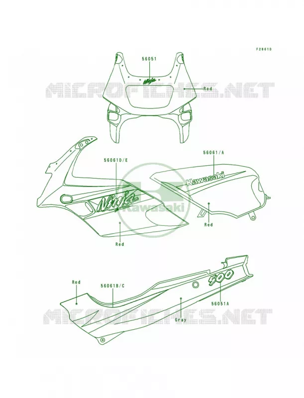 DecalsRedEX500-D3 Kawasaki MOTOS 500 1994 Ninja 500  EX500-D1
