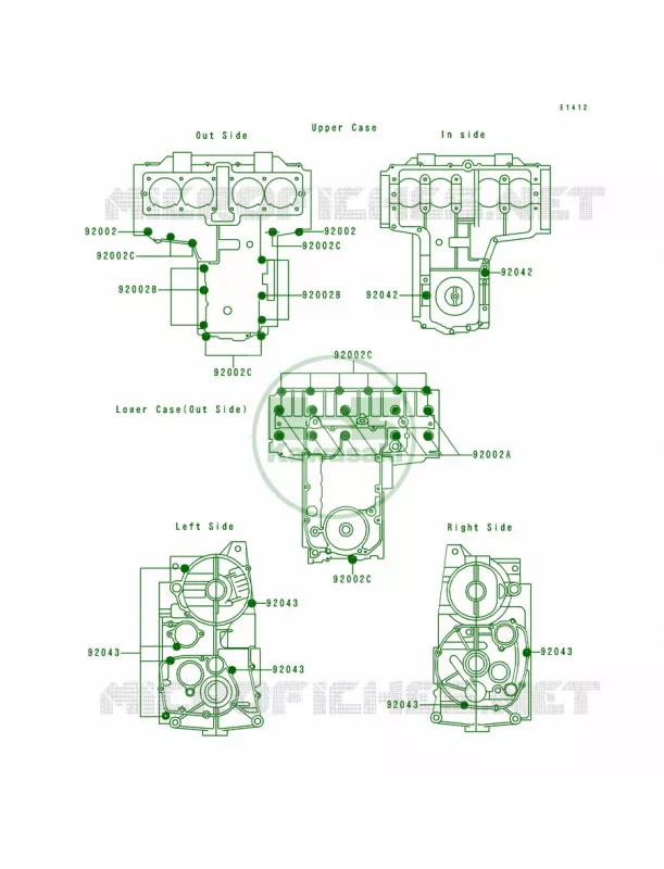 Crankcase Bolt Pattern Kawasaki MOTOS 550 1993 Zephyr  ZR550-B4